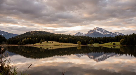 Sunset on the lake in the Bavarian Alps, Germany.の素材