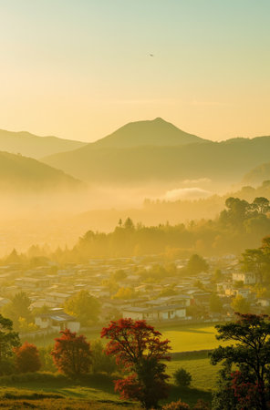 Beautiful morning view of the village in the mountains, Thailand.の素材