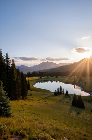 Sunset in Banff National Park, Alberta, Canada. The park is a UNESCO World Heritage Site.の素材