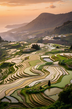 Rice terraces in Yunnan, China. Rice fields prepare the harvest at Northwest Vietnamの素材
