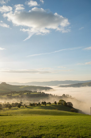 Foggy morning in the countryside of South Tyrol, Italyの素材