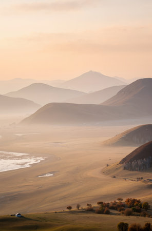 Mountain landscape in the early morning light. Ukraine, Europe.の素材