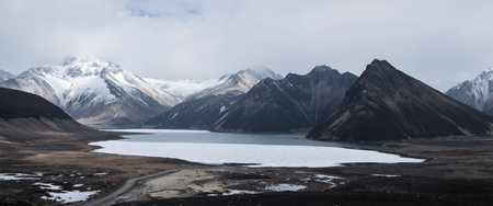 Panoramic view of Lake Tekapo and Mount Cook, New Zealandの素材