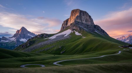Panoramic view of the Dolomites at sunrise, Italyの素材