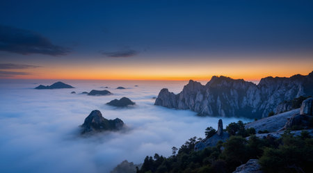Landscape of Huangshan National Park at sunrise, China.の素材