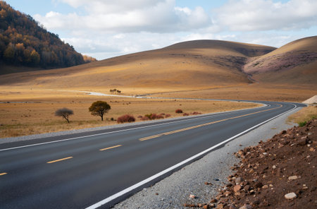 Asphalt road in the mountains. Landscape with asphalt road.の素材