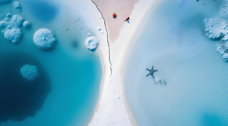 Aerial view of a beautiful beach with turquoise water.の素材