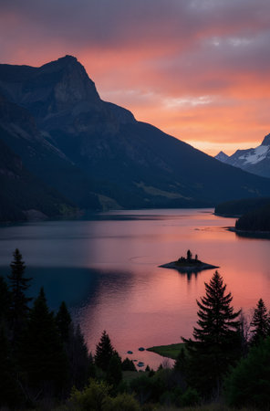 Sunset at Lake Louise, Banff National Park, Alberta, Canadaの素材