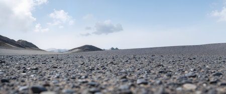 Panoramic view of black sand beach in Iceland with blue skyの素材
