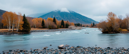Mt.Fuji and the Yamanashi River in autumnの素材
