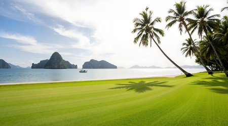 Palm trees on a golf course in the tropics, Thailandの素材