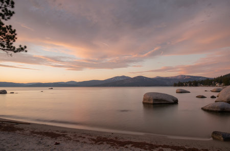 Sunset on Lake Tahoe, California, United States of Americaの素材