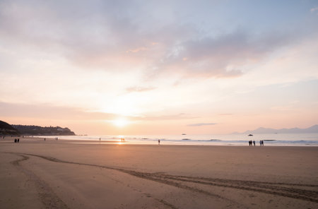 Sunset on the beach in Jeju Island, South Korea.の素材
