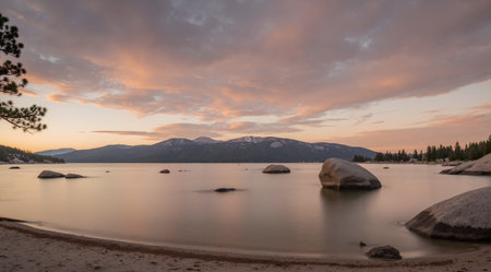 Sunset at Lake Tahoe, California, United States. Long exposure.の素材