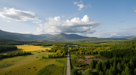 Aerial view of the road in the mountains. Altai, Russiaの素材