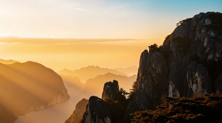 Mount Huangshan sunset landscape view, Huangshan China.の素材