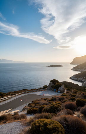 Sunset on the coast of the island of Santorini, Greeceの素材