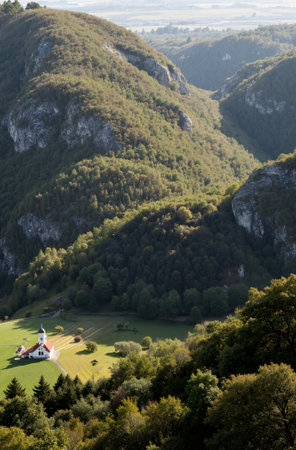 View of the church in the mountains, Bavaria, Germany.の素材