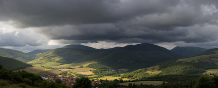 Panoramic view of the mountains and valleys in the Carpathiansの素材