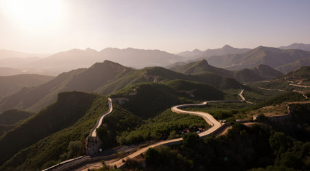 Majestic Great Wall of China in the morning,panoramaの素材