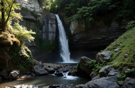 Waterfall in the forest. Beautiful waterfall in the forest. Waterfall in the forest.の素材