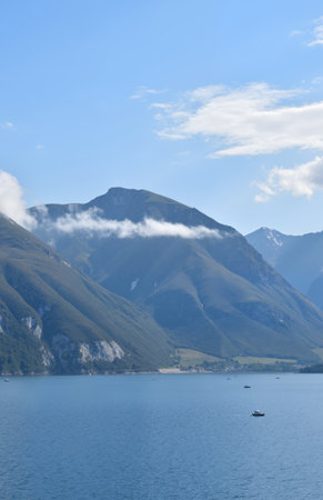 Landscape of Lake Lucerne in Switzerland with mountains in the backgroundの素材