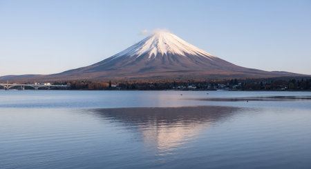 Mt Fuji at Lake Kawaguchiko in Japan in winter.の素材