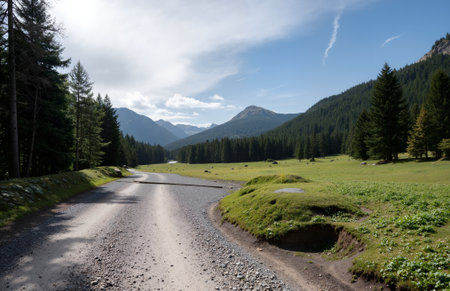 Dirt road in the Dolomites in Italy. Summer landscapeの素材
