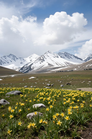 Tien Shan mountains, Kyrgyzstan, Daffodilの素材