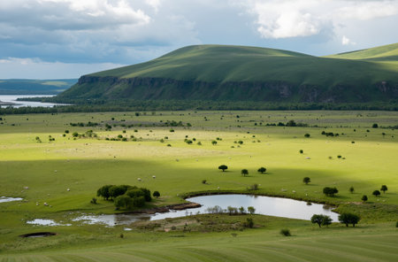 Landscape of grassland and lake in Inner Mongolia, China.の素材