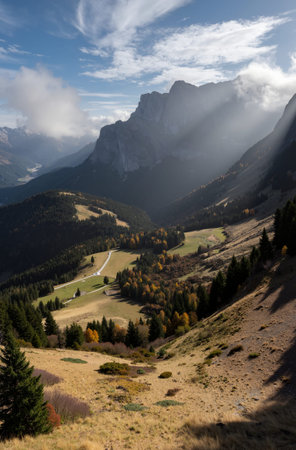 Autumn view of Dolomites mountains, South Tyrol, Italyの素材