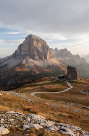 Landscape view of grassland and lake in the steppe.の素材