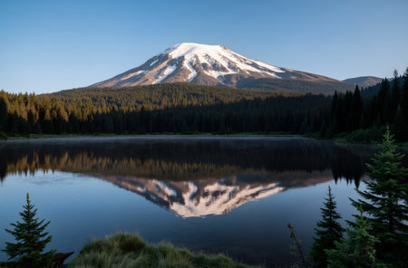 Mountain lake in the Dolomites at sunset, Italy.の素材