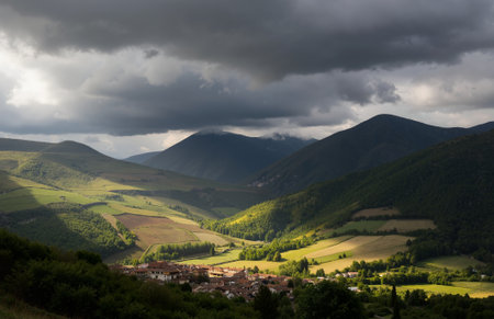 Panoramic view of the valley in the Pyrenees, Franceの素材