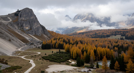 Autumn in the Dolomites, Italy. The Dolomites are one of the most beautiful places in Europe.の素材