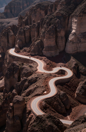 Winding road in the mountains of the Sinai desert, Egypt.の素材