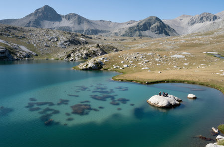 Mountain lake in Pyrenees, Huesca, Aragon, Spainの素材