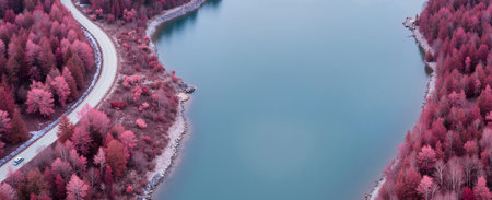 panoramic view of the lake in the forest. Aerial viewの素材