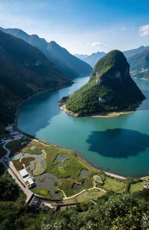 Beautiful view of lake and mountains in South Korea,Koreaの素材