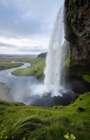 Seljalandsfoss waterfall, a waterfall in southern Icelandの素材
