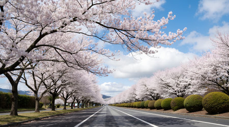 Cherry blossoms along the road in spring, Tokyo, Japanの素材