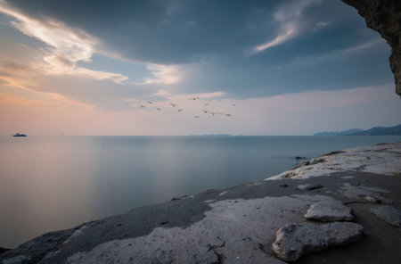 Beautiful sunset over the sea in the Crimea, Ukraine, Europeの素材