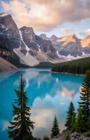 Scenic view of Moraine lake in Banff National Park, Canadaの素材
