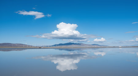Reflection of clouds in the water of Lake Titicaca, Boliviaの素材