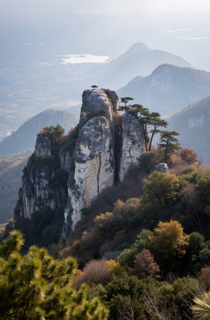 Autumn mountain landscape with trees and rocks in Crimea, Ukraine.の素材