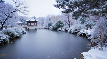 Hangzhou West Lake scenery in winter, China. Hangzhou West Lake scenery in winter.の素材