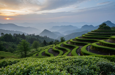 Longji tea terraces at sunset, Guilin, Chinaの素材