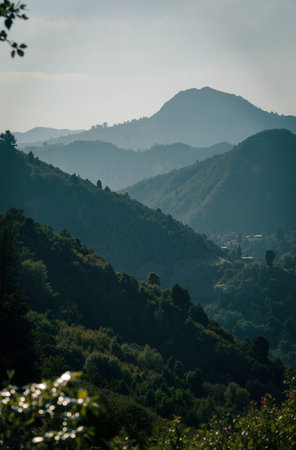 Beautiful view of the mountains in the morning. Summer landscape.の素材