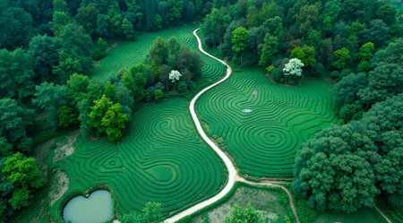 Aerial view of green tea plantation in the countryside of Thailand.の素材