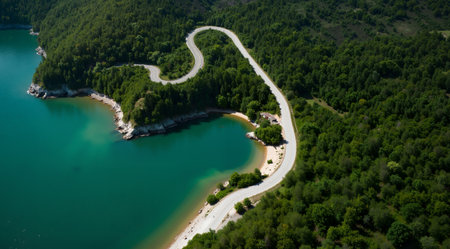 Aerial view of Karadag lake in Balkan Mountains, Bulgariaの素材